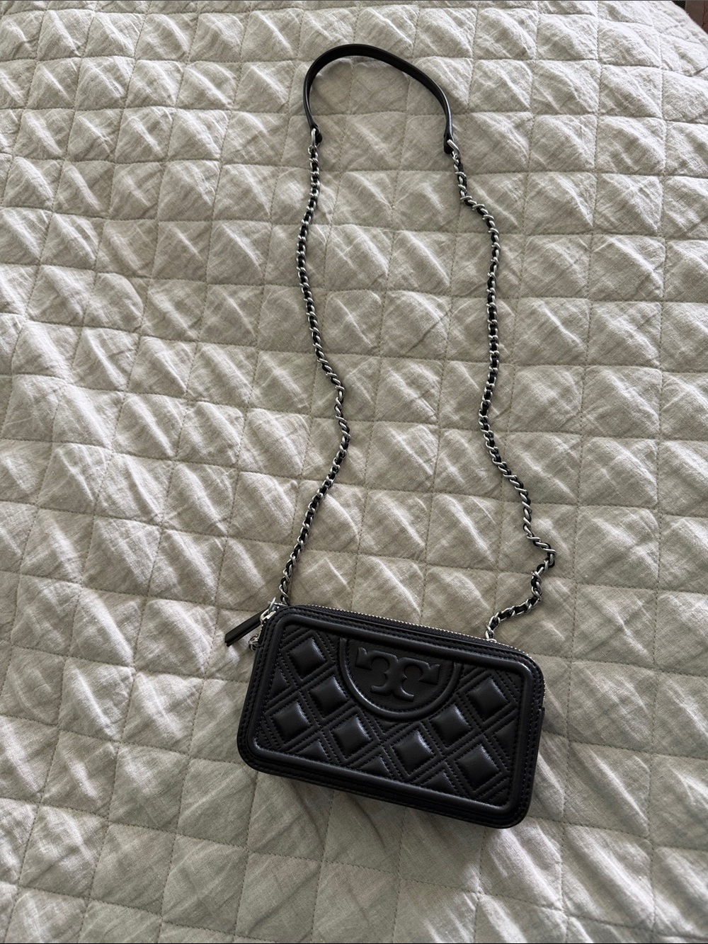 Tory Burch Black Quilted Camera Crossbody with Chain Strap